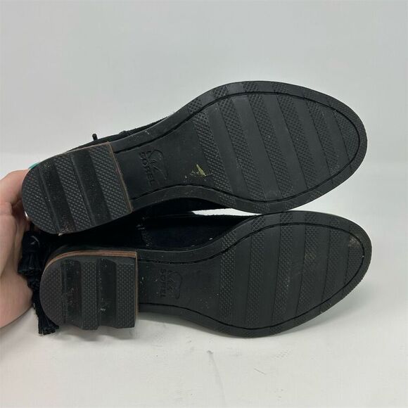 Sorel Farah Black Suede Pull On Ankle Boots Size 7.5 Back Tassel Design - Picture 10 of 12
